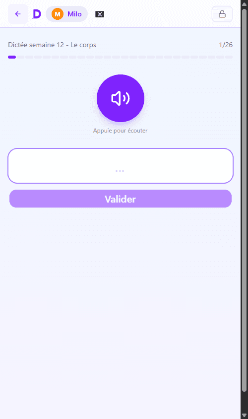 Interface enfant dictée en cours